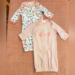 Gerber Preemie Girl's Floral and Pink 'Cute' Baby Gown Set